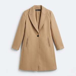 Zara Camel Wool Blend Single Breasted Coat Size S